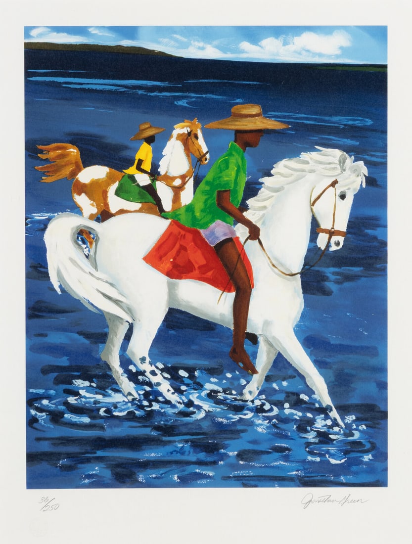 Jonathan Green (American, b. 1955) Father and Son, 1993: Jonathan Green (American, b. 1955) Father and Son, 1993 screenprint in colors signed and numbered 36/250 in pencil 16 1/2 x 13 in. Property from the Collection of Audrey Camille Talley This lot is loc