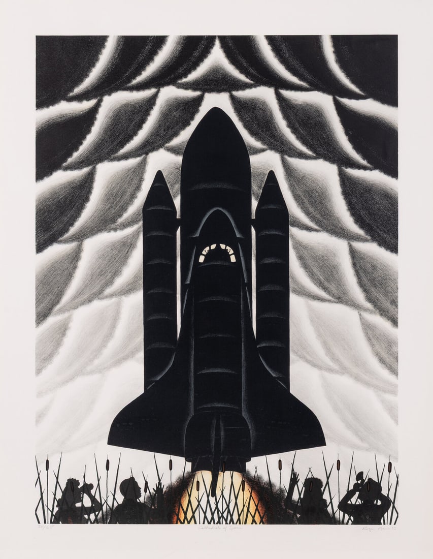 Roger Brown (American, 1941-1997) Cathedrals of Space, 1983: Roger Brown (American, 1941-1997) Cathedrals of Space, 1983 lithograph and screenprint signed, titled, dated, and numbered of 30/65 in pencil 40 x 30 in. This lot is located in Chicago. Printed by Sty