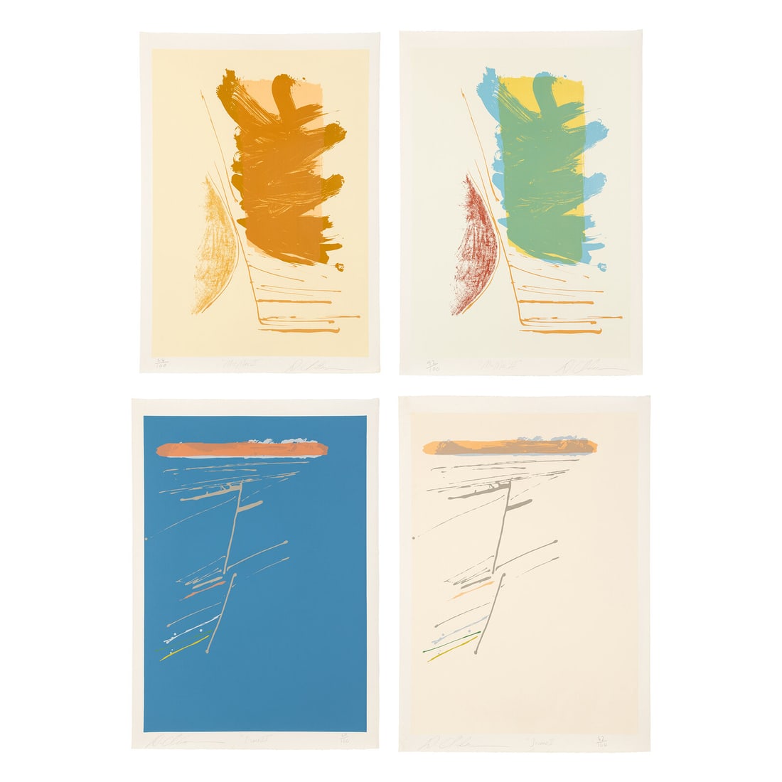 Dan Christensen (American, 1942-2007) Jivaro I, Jivaro II, MicMac I, and MicMac II (four works),: Dan Christensen (American, 1942-2007) Jivaro I, Jivaro II, MicMac I, and MicMac II (four works), 1979 screenprints in colors each signed, titled, and numbered out of 100 in pencil each: 40 x 30 in. (o