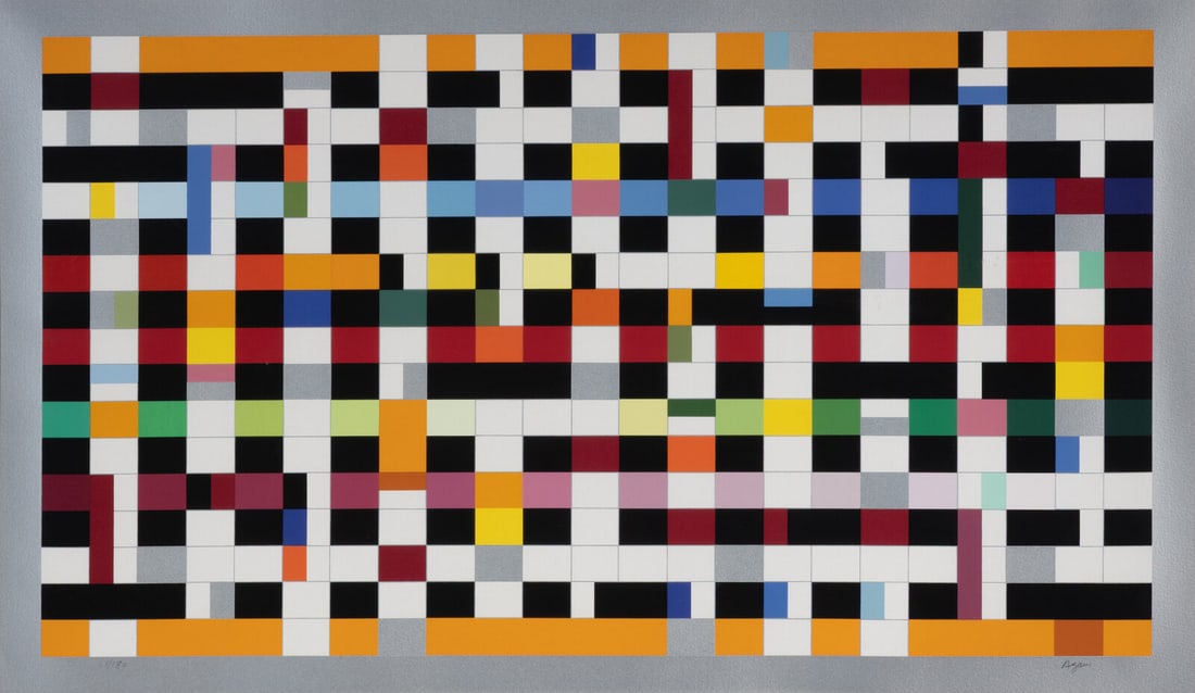 Yaacov Agam (Israeli, 1928-2026) Structure, 1977: Yaacov Agam (Israeli, 1928-2026) Structure, 1977 screenprint in colors signed and numbered 114/180 in pencil 15 1/4 x 27 in. This lot is located in Chicago.