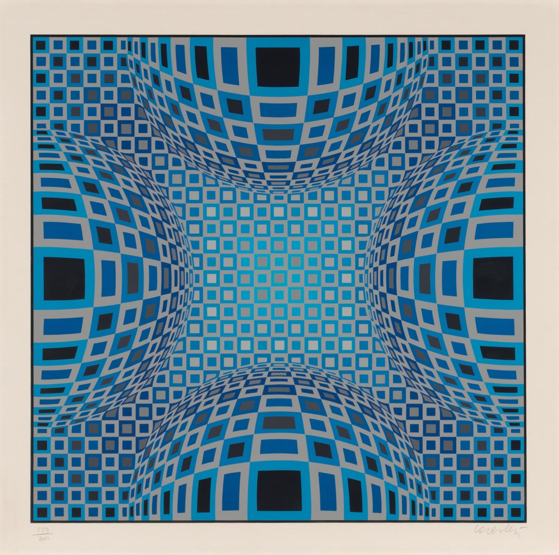 Victor Vasarely (French/Hungarian, 1906-1997) Enigma, Four Blue Spheres, 1983 (1 of 3)