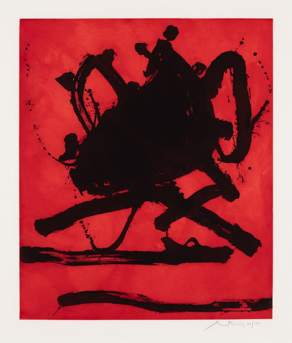 Robert Motherwell (American, 1915–1991) Red Sea II, 1979: Robert Motherwell (American, 1915–1991) Red Sea II, 1979 etching and aquatint in colors signed and numbered 60/100 in pencil; with the artist's blindstamp 23 3/4 x 19 3/4 in. Property of a Priva