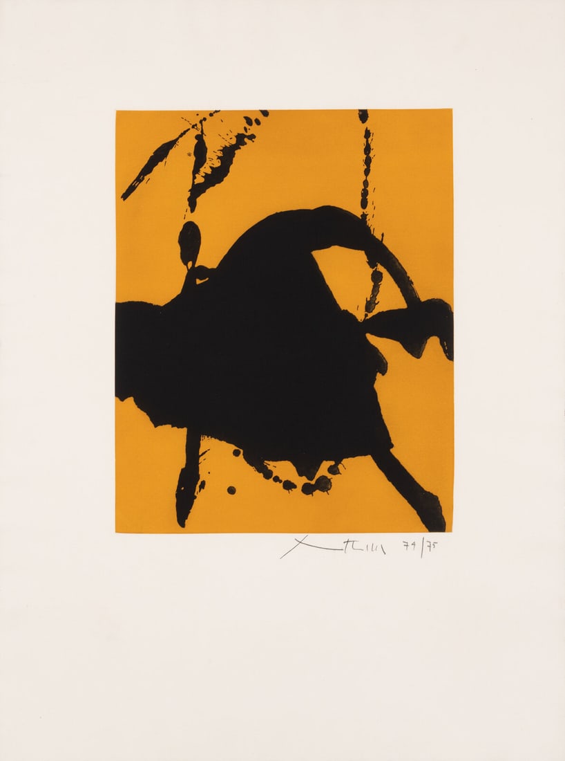 Robert Motherwell (American, 1915-1991) Gesture I (State I), 1977: Robert Motherwell (American, 1915-1991) Gesture I (State I), 1977 lift-ground etching with aquatint in colors on J.B. Green paper signed and numbered 74/75 in pencil 19 3/4 x 15 3/4 in. Property of a 