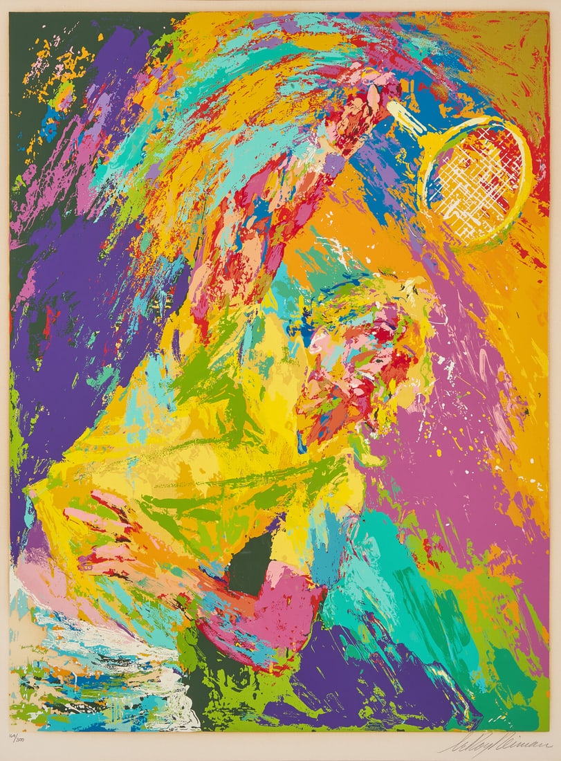 LeRoy Neiman (American, 1921-2012) Power Serve, ca. 1981: LeRoy Neiman (American, 1921-2012) Power Serve, ca. 1981 screenprint in colors signed and numbered 164/300 in pencil 33 x 25 in. This lot is located in Philadelphia.