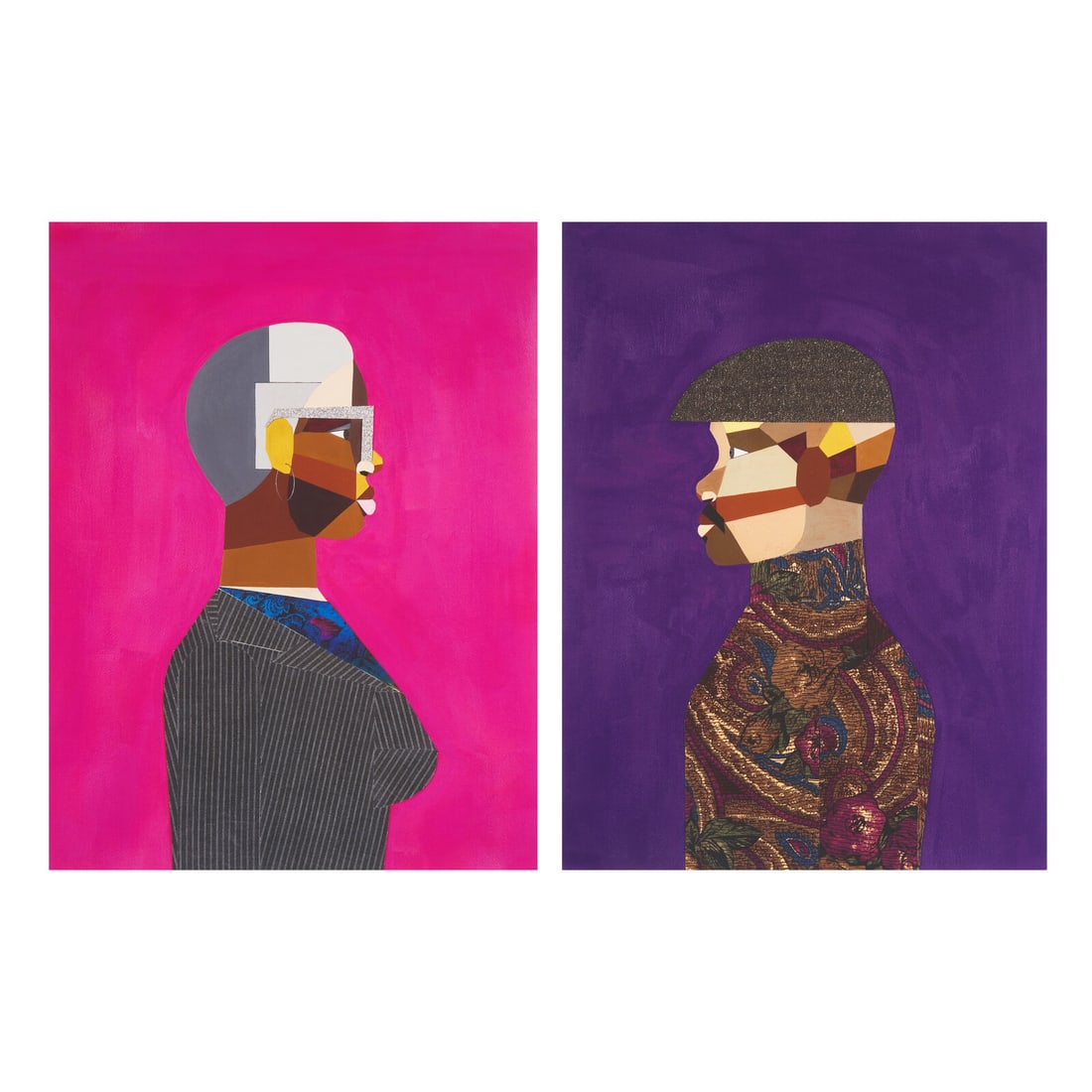 Derrick Adams (American, b. 1970) Interior Life (Man) and Interior Life (Woman) (a pair), 2019: Derrick Adams (American, b. 1970) Interior Life (Man) and Interior Life (Woman) (a pair), 2019 two pigment prints in colors on Hotpress each signed, dated and numbered 3/75 in pencil, verso each: 24 x