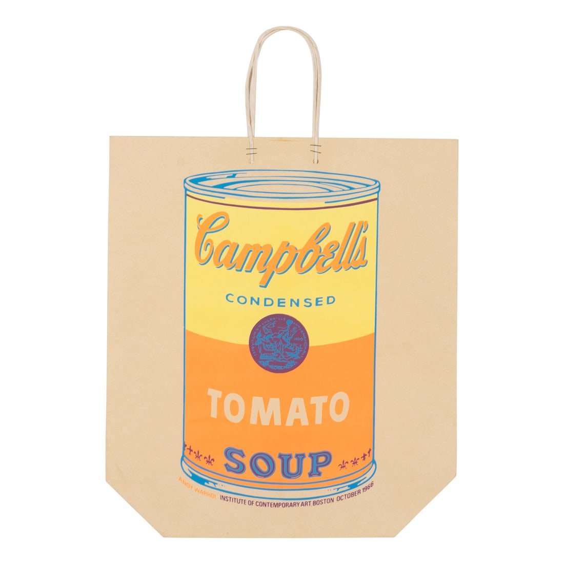 Andy Warhol (American, 1928-1987) Campbell's Soup Can On Shopping Bag (Tomato), 1966: Andy Warhol (American, 1928-1987) Campbell's Soup Can On Shopping Bag (Tomato), 1966 screenprint in colors on paper shopping bag with twine handles unsigned as issued; edition of unknown size publishe