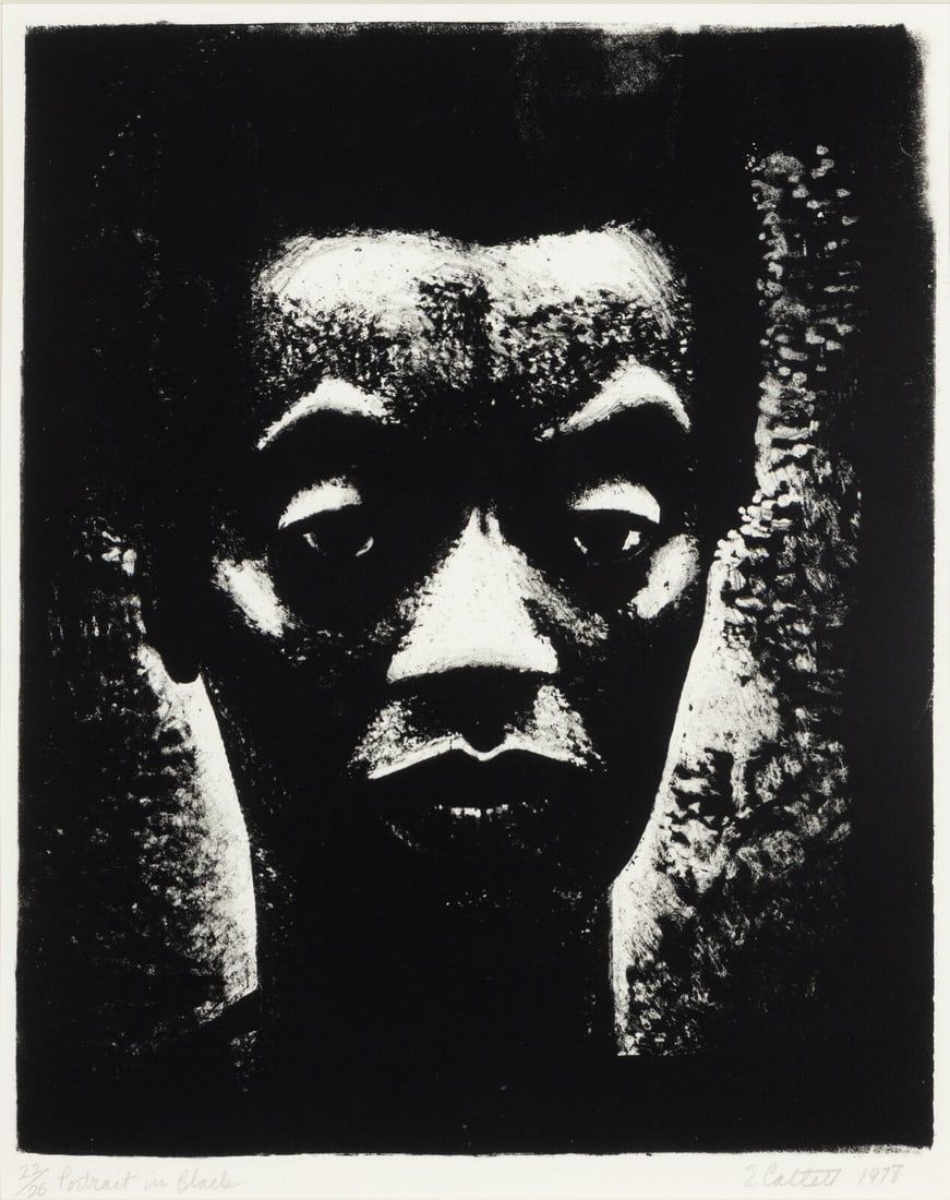 Elizabeth Catlett (American, 1915-2012) Portrait in Black, 1978: Elizabeth Catlett (American, 1915-2012) Portrait in Black, 1978 lithograph on Fabriano paper signed, titled, dated, and numbered 22/26 in pencil 14 1/4 x 11 1/2 in. Property from the Collection of Aud