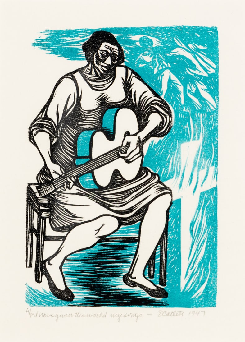 Elizabeth Catlett (American, 1915-2012) I have given the world my songs, 1947, printed 1989: Elizabeth Catlett (American, 1915-2012) I have given the world my songs, 1947, printed 1989 linocut signed, titled, dated 1947, and inscribed 'AP' in pencil 7 1/2 x 5 in. Property from the Collection 