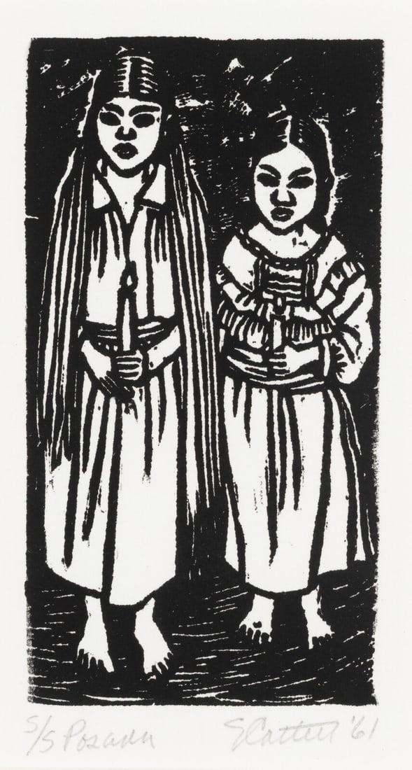 Elizabeth Catlett (American, 1915-2012) Posada, 1961: Elizabeth Catlett (American, 1915-2012) Posada, 1961 linocut signed, titled, dated, and numbered 5/5 in pencil 4 3/8 x 2 1/4 in. Property from the Collection of Audrey Camille Talley This lot is locat