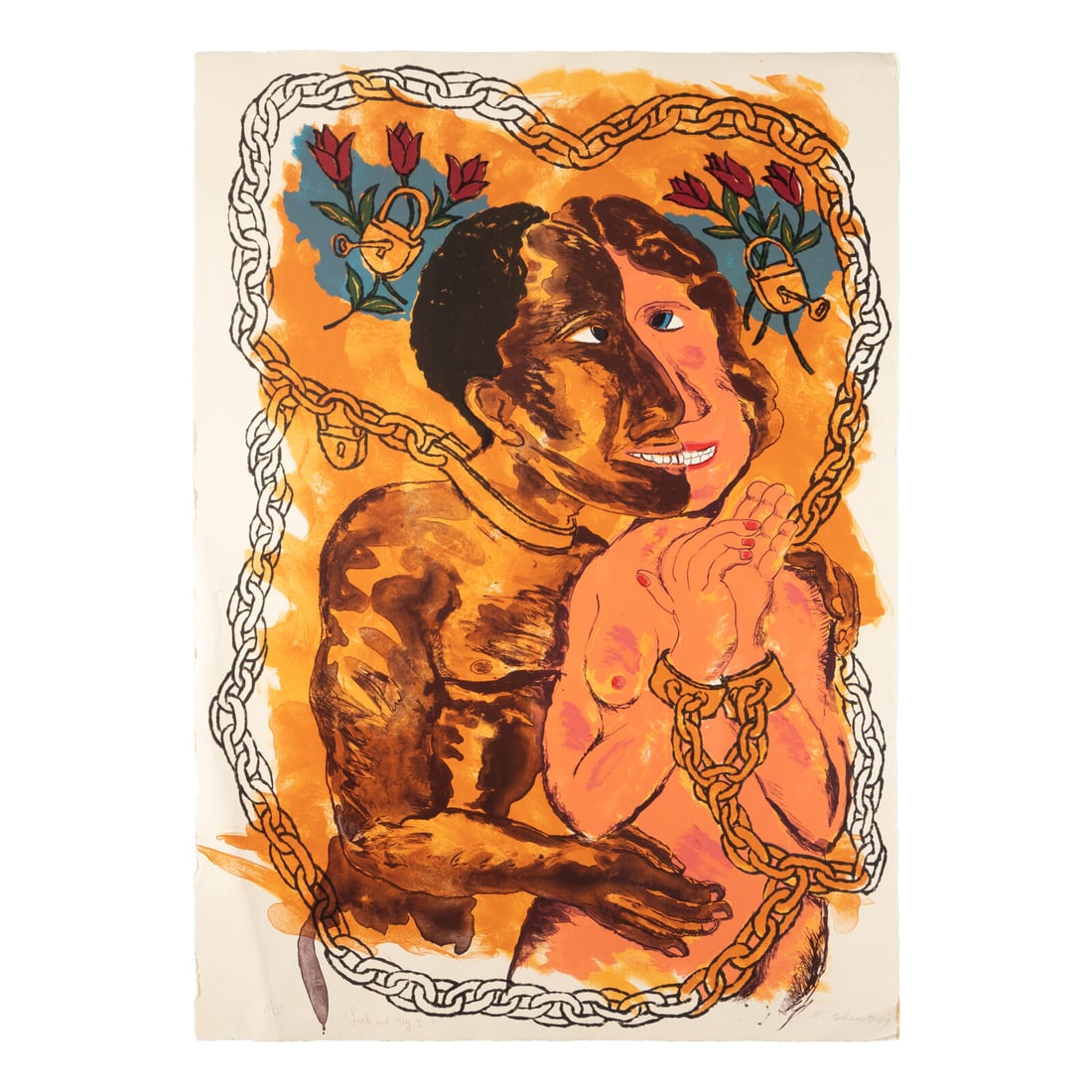Robert Colescott (American, 1925–2009) Lock and Key I, 1989: Robert Colescott (American, 1925–2009) Lock and Key I, 1989 lithograph in colors signed, titled, dated, and numbered 15/20 in pencil 42 1/8 x 30 in. Property from the Collection of Audrey Camill