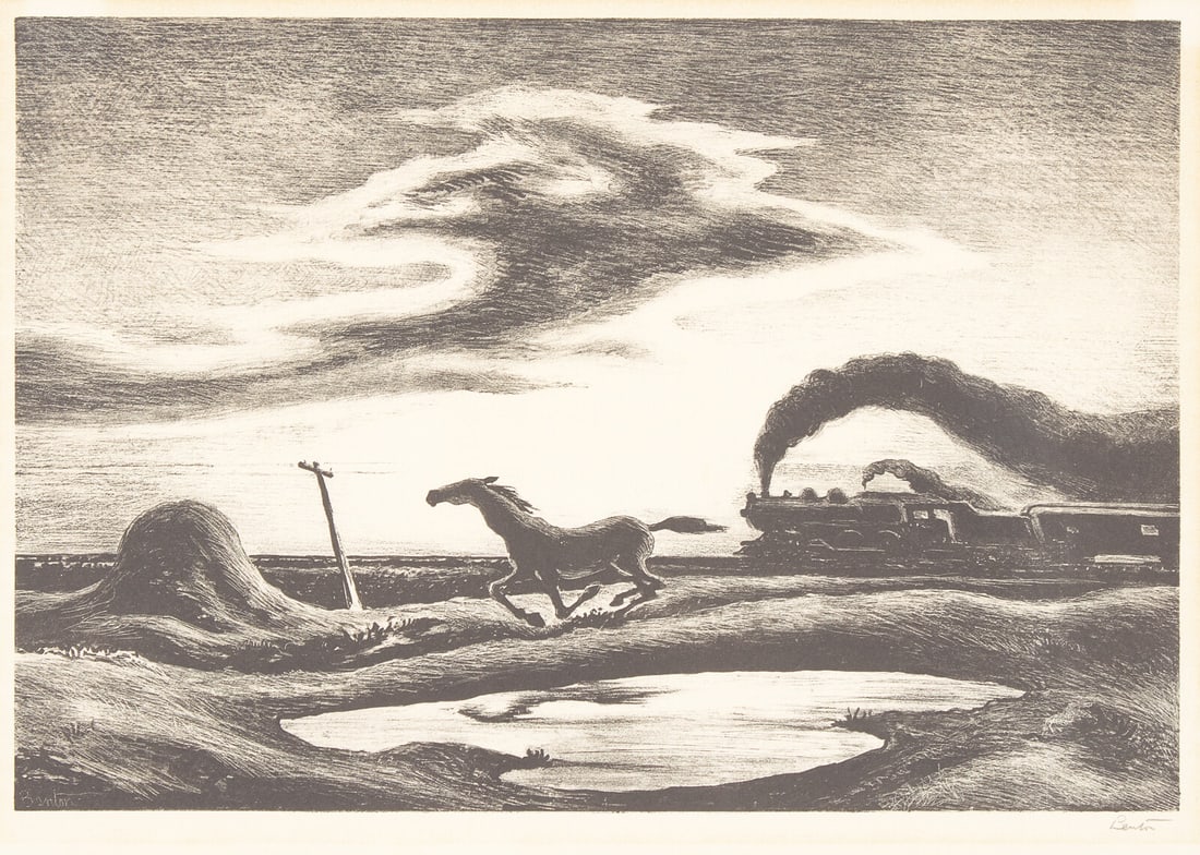 Thomas Hart Benton (American, 1889-1975) The Race, 1942: Thomas Hart Benton (American, 1889-1975) The Race, 1942 lithograph signed in pencil; edition of 250 9 7/8 x 13 1/8 in. This lot is located in Philadelphia. Published by Associated American Artists, Ne