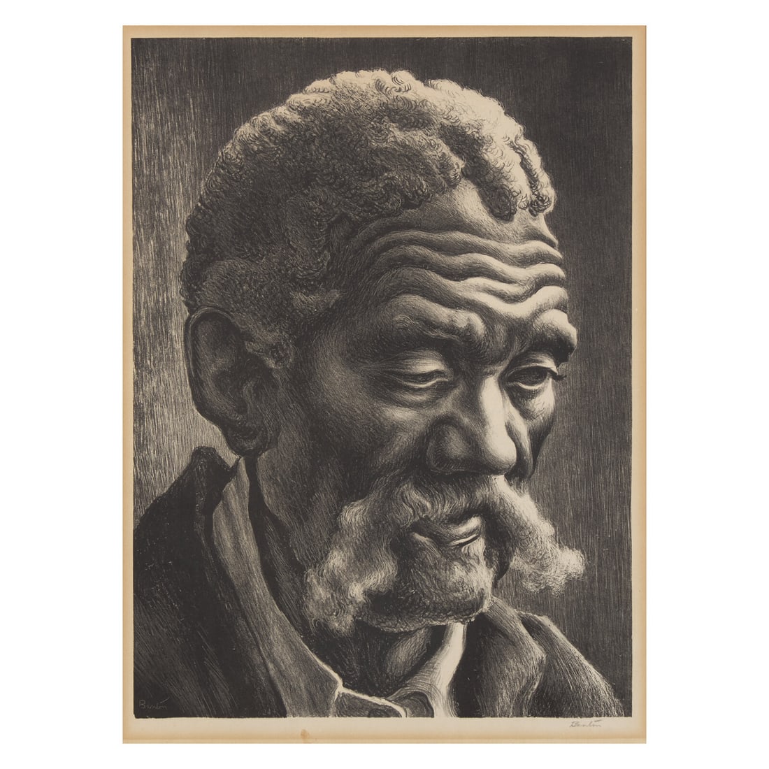 Thomas Hart Benton (American, 1889-1975) Aaron, 1941: Thomas Hart Benton (American, 1889-1975) Aaron, 1941 lithograph signed in pencil; edition of 250 12 1/2 x 9 3/8 in. This lot is located in Philadelphia. Published by the Associated American Artists, N