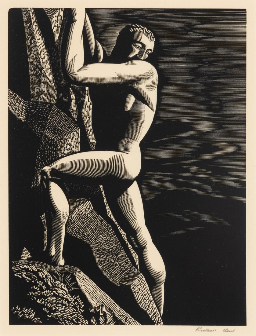 Rockwell Kent (American, 1882-1971) Mountain Climber, 1933: Rockwell Kent (American, 1882-1971) Mountain Climber, 1933 woodcut signed in pencil; edition of 250 7 7/8 x 5 7/8 in. Property of a Private Collector, sold to Benefit Charitable Organizations This lot