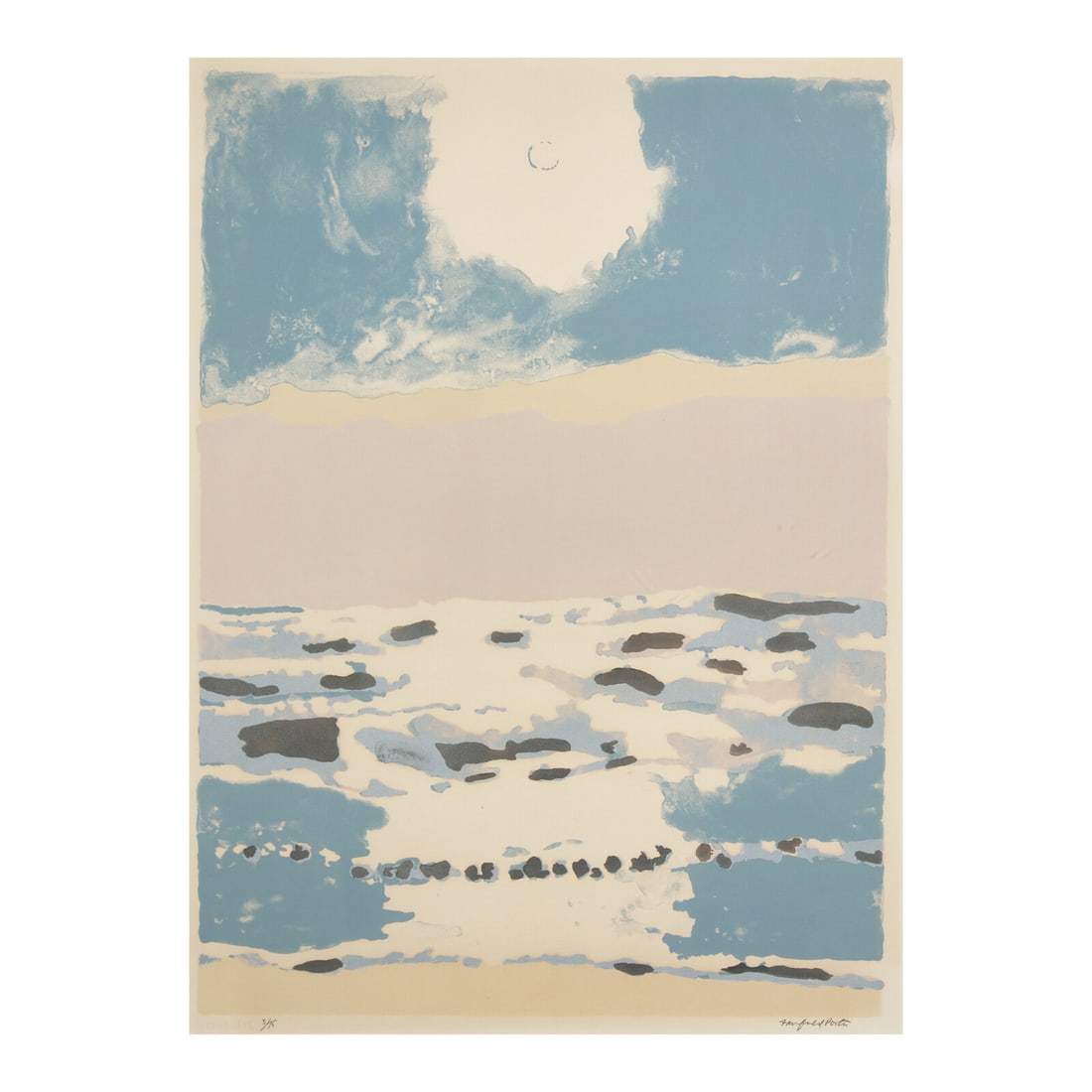 Fairfield Porter (American, 1907-1975) Sun and Sea (from 1776 USA 1976 Bicentennial Prints), 1975: Fairfield Porter (American, 1907-1975) Sun and Sea (from 1776 USA 1976 Bicentennial Prints), 1975 lithograph in colors on Arches signed and numbered 5/75 in pencil 26 5/8 x 19 1/2 in. This lot is loca