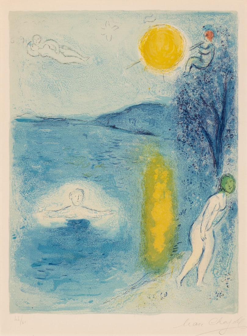 Marc Chagall (Belarusian/French, 1887-1985) La Saison d'Été (from Daphnis et Chloé),: Marc Chagall (Belarusian/French, 1887-1985) La Saison d'Été (from Daphnis et Chloé), 1961 lithograph in colors signed and numbered 44/60 in pencil 16 1/2 x 12 5/8 in. This lot is locate