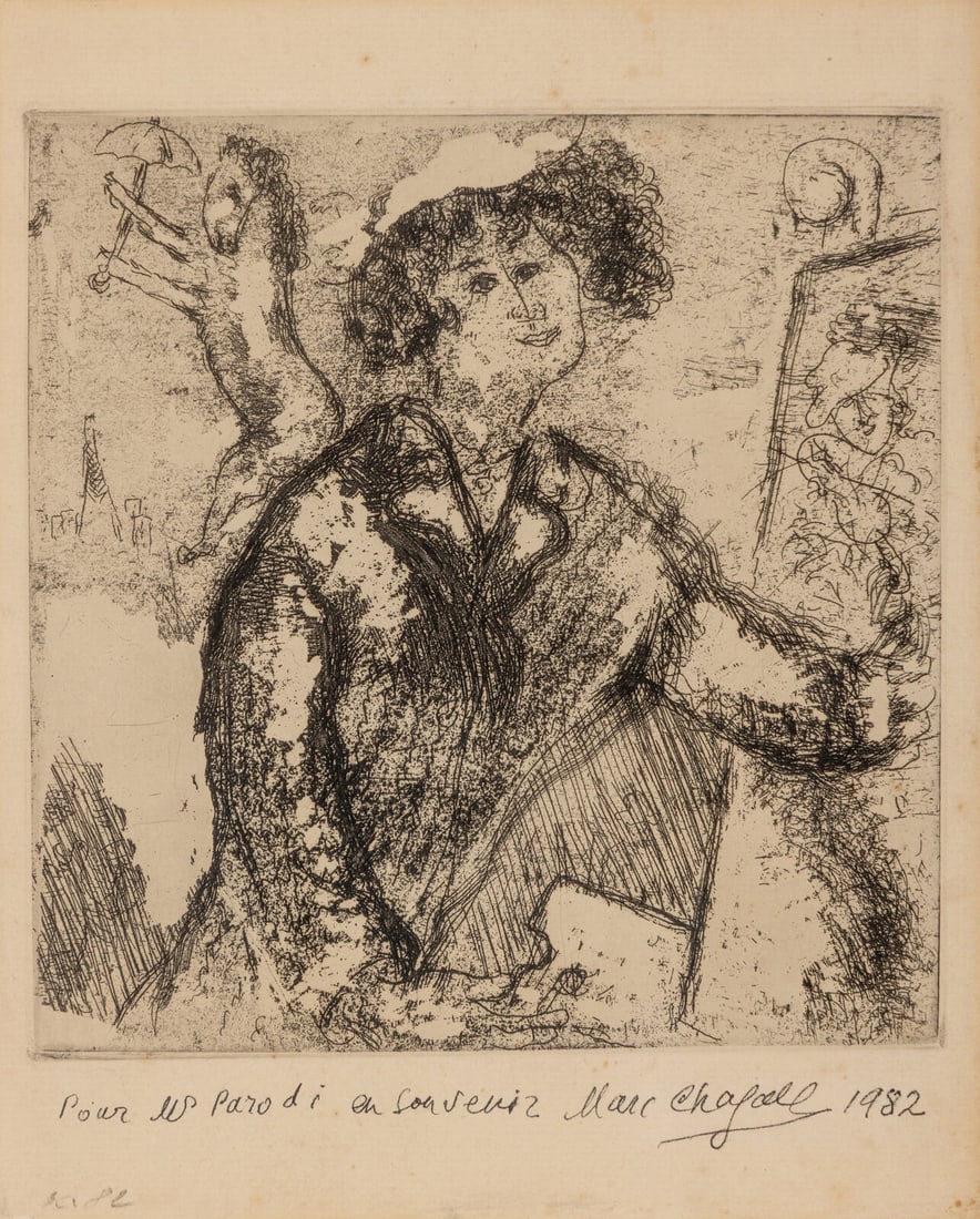 Marc Chagall (Belarusian/French, 1887-1985) Autoportrait au chevalet (from Chagall et l'Ame Juive), (1 of 3)