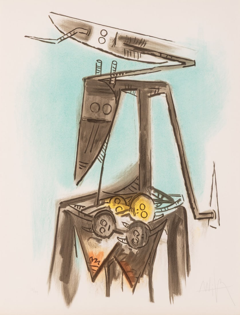 Wifredo Lam (Cuban, 1902–1982) Taureau-trois-graines s'est laisse' pousser les dents, 1973: Wifredo Lam (Cuban, 1902–1982) Taureau-trois-graines s'est laisse' pousser les dents, 1973 color lithograph signed and numbered 17/99 in pencil 25 1/2 x 19 5/8 in. This lot is located in Chicago