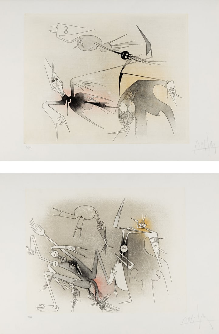 Wifredo Lam (Cuban, 1902-1982) Two works from Visible Invisible, 1972: Wifredo Lam (Cuban, 1902-1982) Two works from Visible Invisible, 1972 etching and color aquatint each signed and numbered 29/99 in pencil largest: 15 5/8 x 19 5/8 in. This lot is located in Chicago.