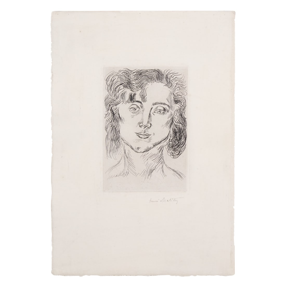 Henri Matisse (French, 1869-1954) Mlle. M. M. (from Cinquante Dessins) 1920: Henri Matisse (French, 1869-1954) Mlle. M. M. (from Cinquante Dessins) 1920 etching with chine appliqué to wove paper signed in black ink; from the total edition of 1000 5 1/2 x 3 3/4 in. This lo