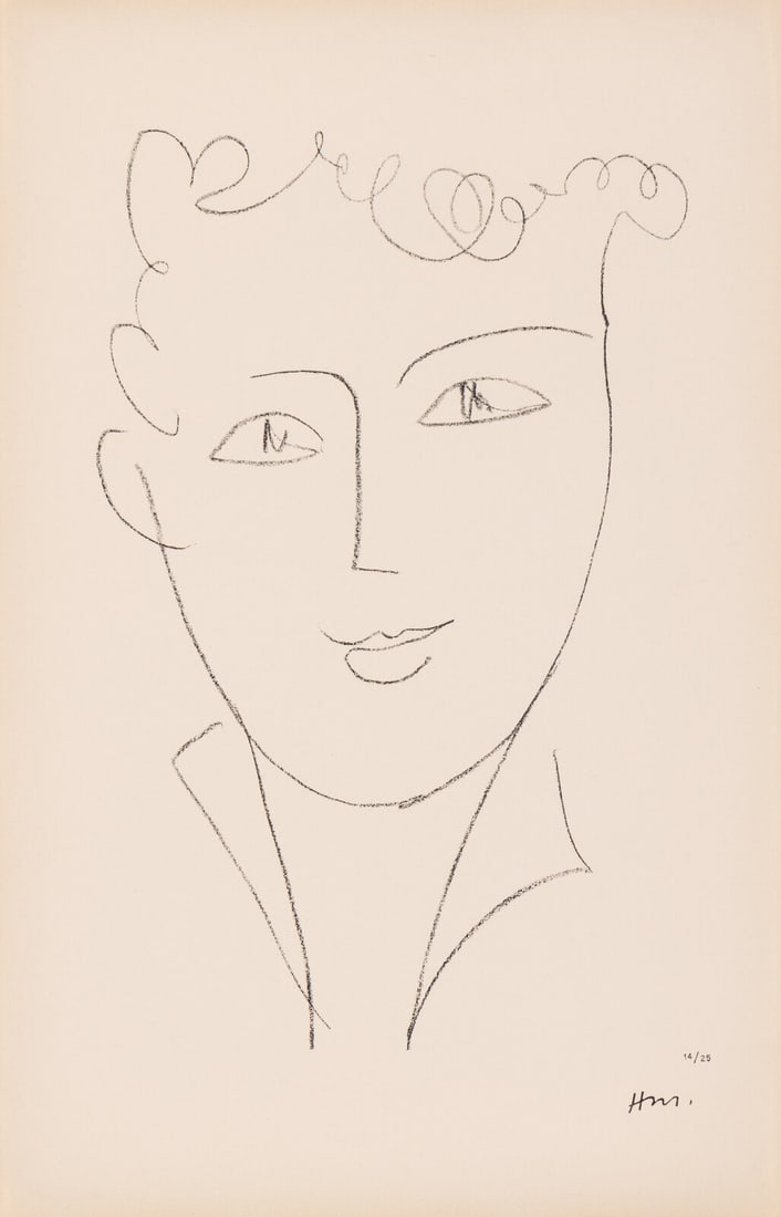 Henri Matisse (French, 1869-1954) Jeune étudiante, 1952: Henri Matisse (French, 1869-1954) Jeune étudiante, 1952 lithograph stamped and numbered 14/25 in ink sheet: 17 5/8 x 12 5/8 in. This lot is located in Chicago. Provenance: Galerie Michael, Beverl