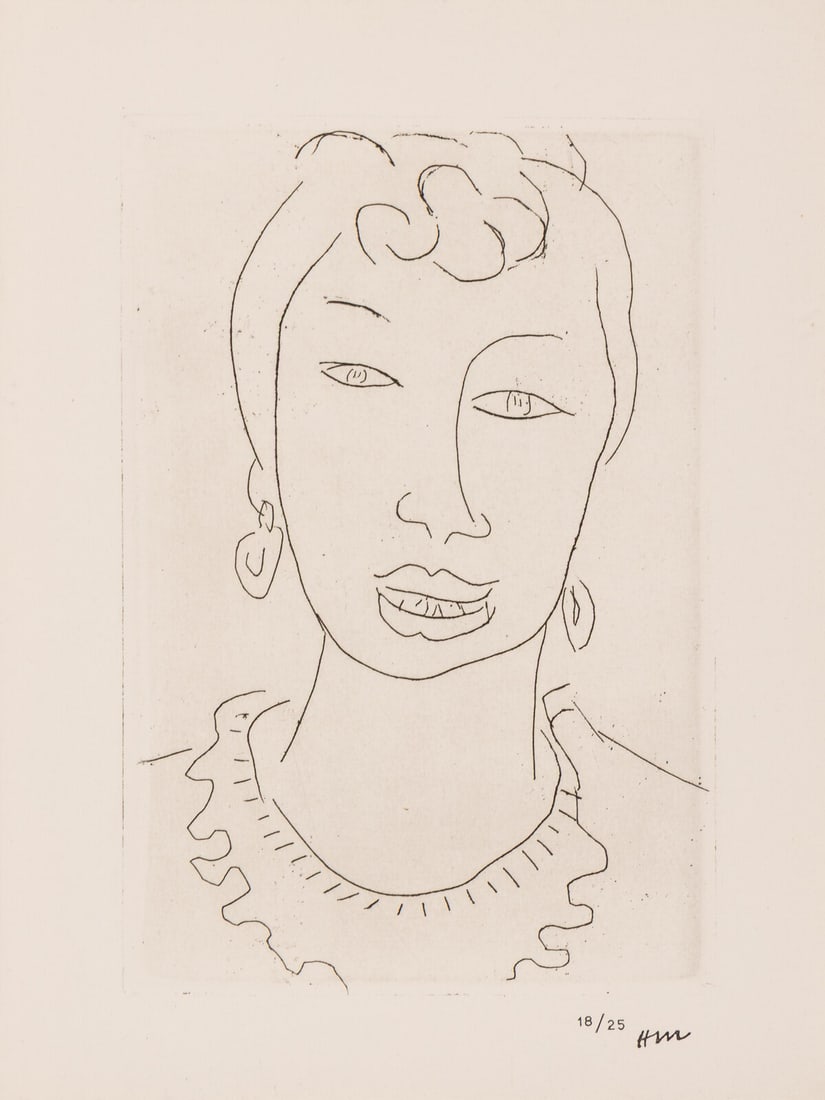 Henri Matisse (French, 1869-1954) Martiniquaise, 1946: Henri Matisse (French, 1869-1954) Martiniquaise, 1946 etching on Arches paper stamped and numbered 18/25 in ink 7 x 4 5/8 in. This lot is located in Chicago. Provenance: Galerie Michael, Beverly Hills