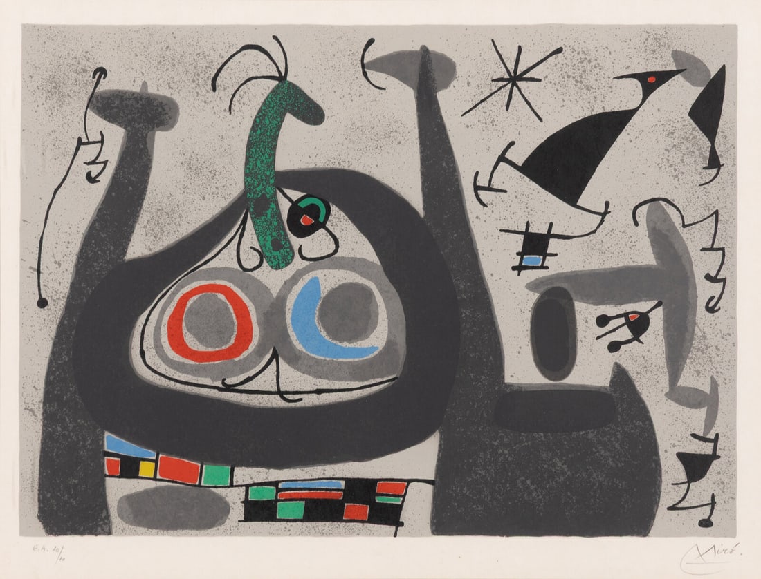 Joan Miró (Spanish, 1893-1983) Le Lézard aux plumes d'or: one plate, 1971: Joan Miró (Spanish, 1893-1983) Le Lézard aux plumes d'or: one plate, 1971 lithograph in colors on Japan Nacre signed and numbered E.A. 10/10 in pencil (aside from the numbered edition of 150