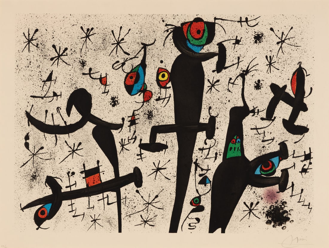 Joan Miró (Spanish, 1893-1983) Homenatge à Joan Prats: one plate 1971: Joan Miró (Spanish, 1893-1983) Homenatge à Joan Prats: one plate 1971 lithograph in colors signed and numbered 59/75 in pencil 21 1/4 x 29 3/8 in. This lot is located in Chicago. Published a