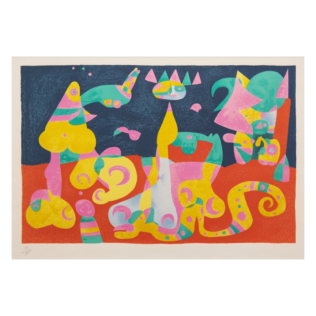 Joan Miró (Spanish, 1893–1983) Ubu Roi: plate IV 1966: Joan Miró (Spanish, 1893–1983) Ubu Roi: plate IV 1966 lithograph in colors on Arches paper numbered 57/75 in pencil 16 x 24 1/2 in. This lot is located in Philadelphia. Published by Teriade