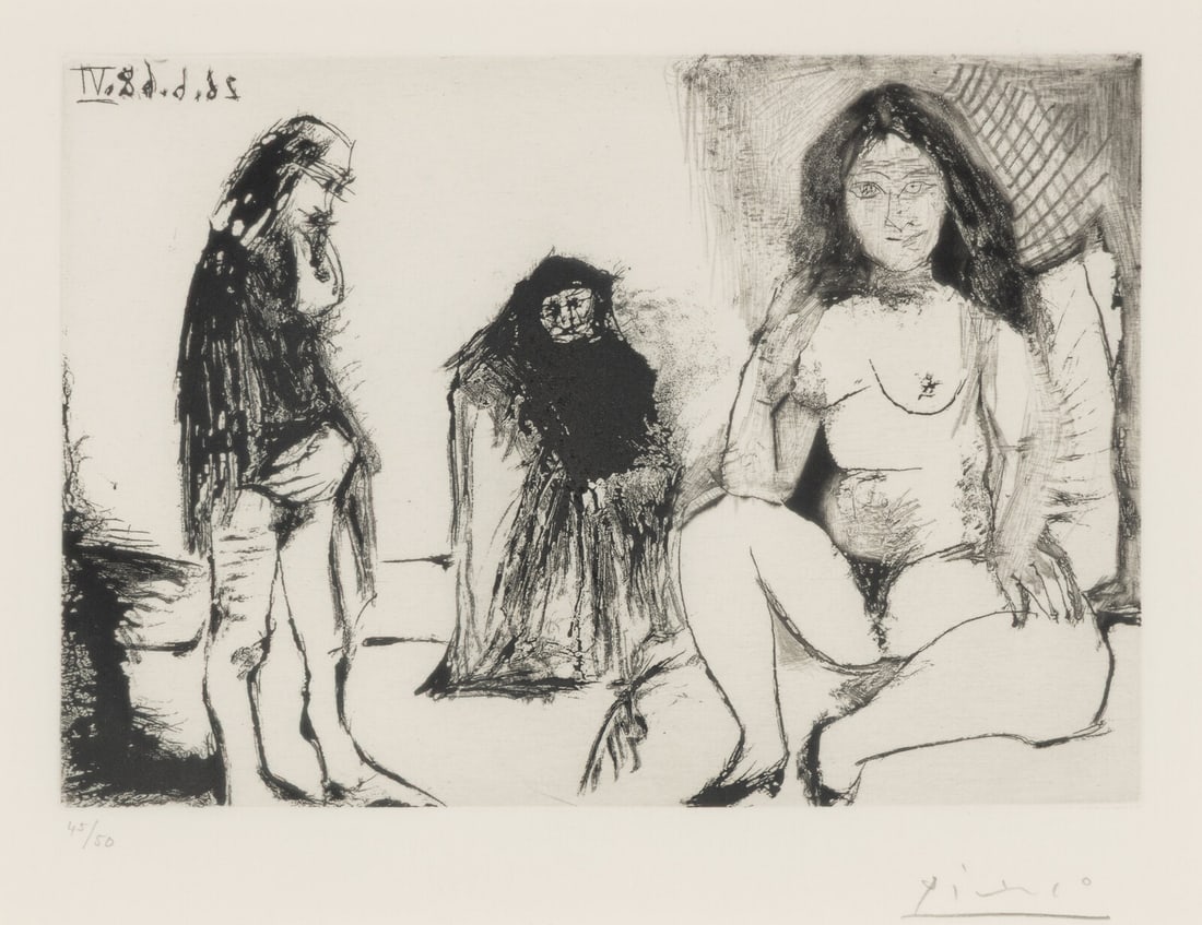Pablo Picasso (Spanish, 1881-1973) Untitled (from Séries 347), 1968: Pablo Picasso (Spanish, 1881-1973) Untitled (from Séries 347), 1968 aquatint and drypoint signed and numbered 45/50 in pencil 5 3/4 x 8 1/4 in. Property from the Collection of Mike & Karen Je