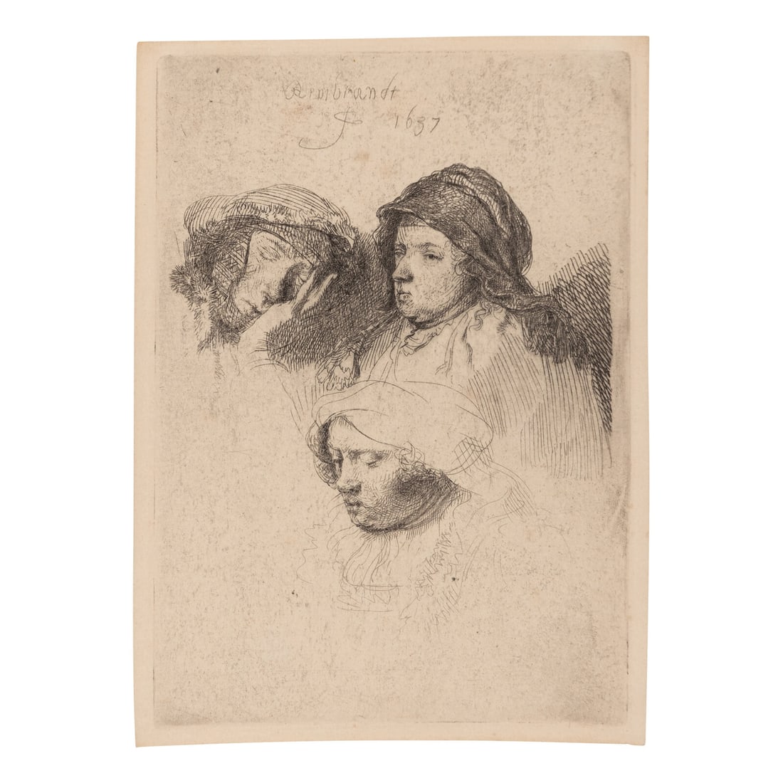 Rembrandt van Rijn (Dutch, 1606–1669) Three Heads of Women, One Asleep, 1637 (1 of 3)