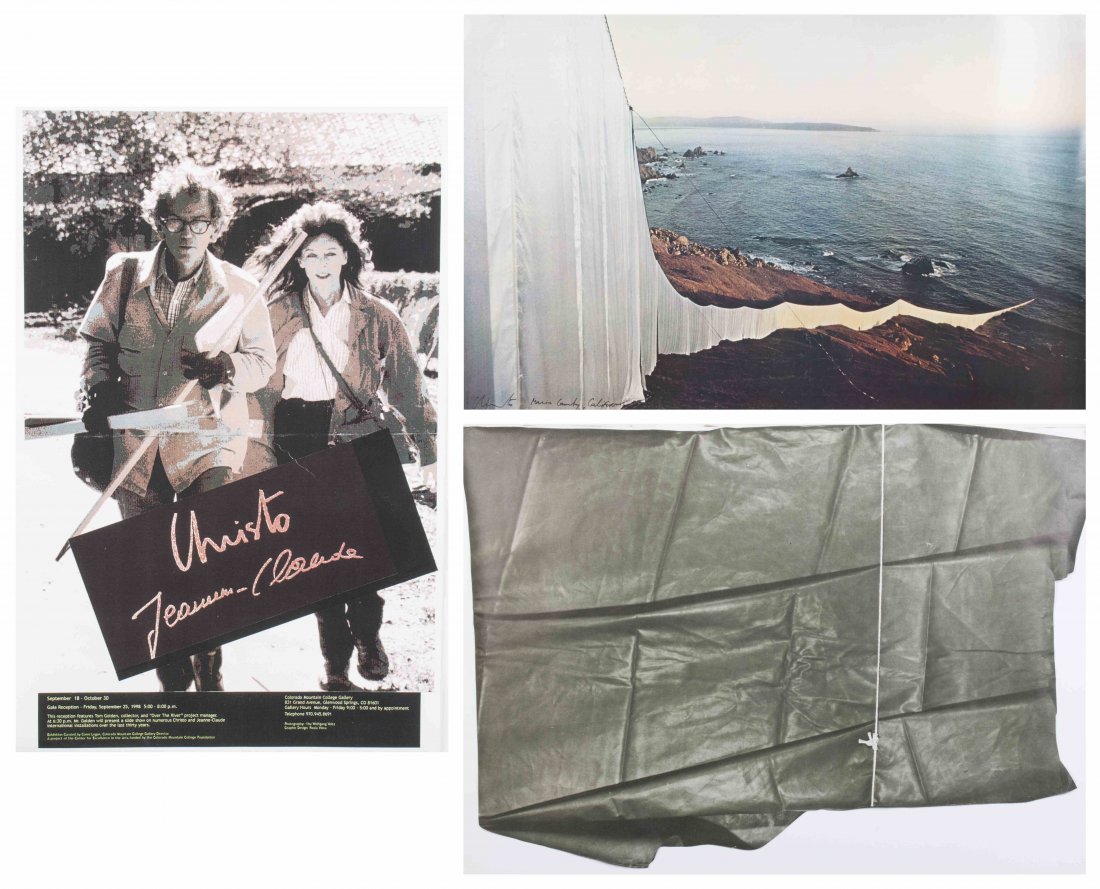 Christo and Jeanne-Claude, (American, b. 1935), Marin: Christo and Jeanne-Claude (American, b. 1935) Marin County, California, 1976 (together with two other works) lithograph poster signed Christo (lower left) Largest: 25 1/4 x 39 inches.