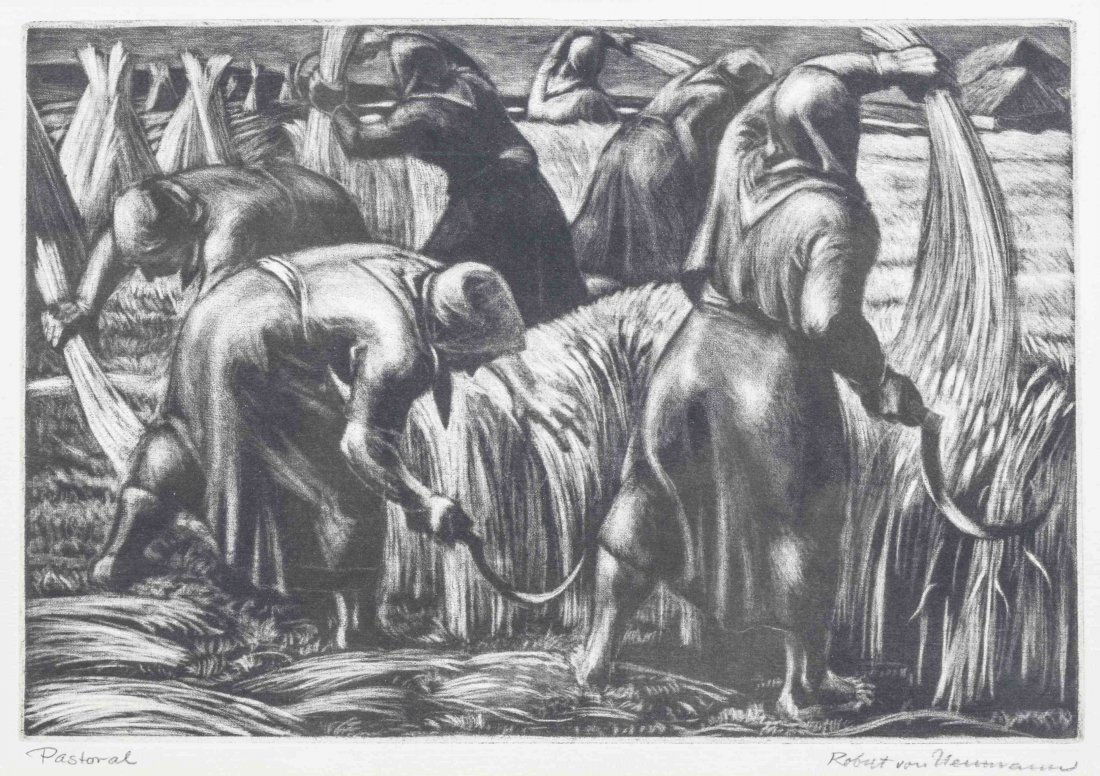 Robert Von Neumann, (American/German, 1888-1976),: Robert Von Neumann (American/German, 1888-1976) Pastoral lithograph signed Robert von Neumann and titled (lower right) 8 x 11 1/4 inches. Property of the Museum of Wisconsin Art, sold