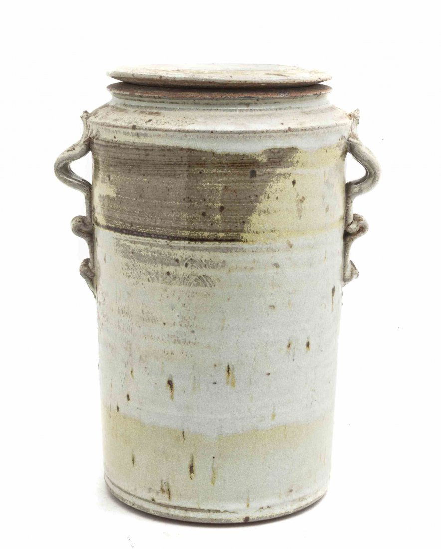 A Studio Ceramic Article, Don Reitz, Height 11 1/4: A Studio Ceramic Article, Don Reitz, lidded and of cylindrical form, signed Reitz to base. Height 11 1/4 inches.
