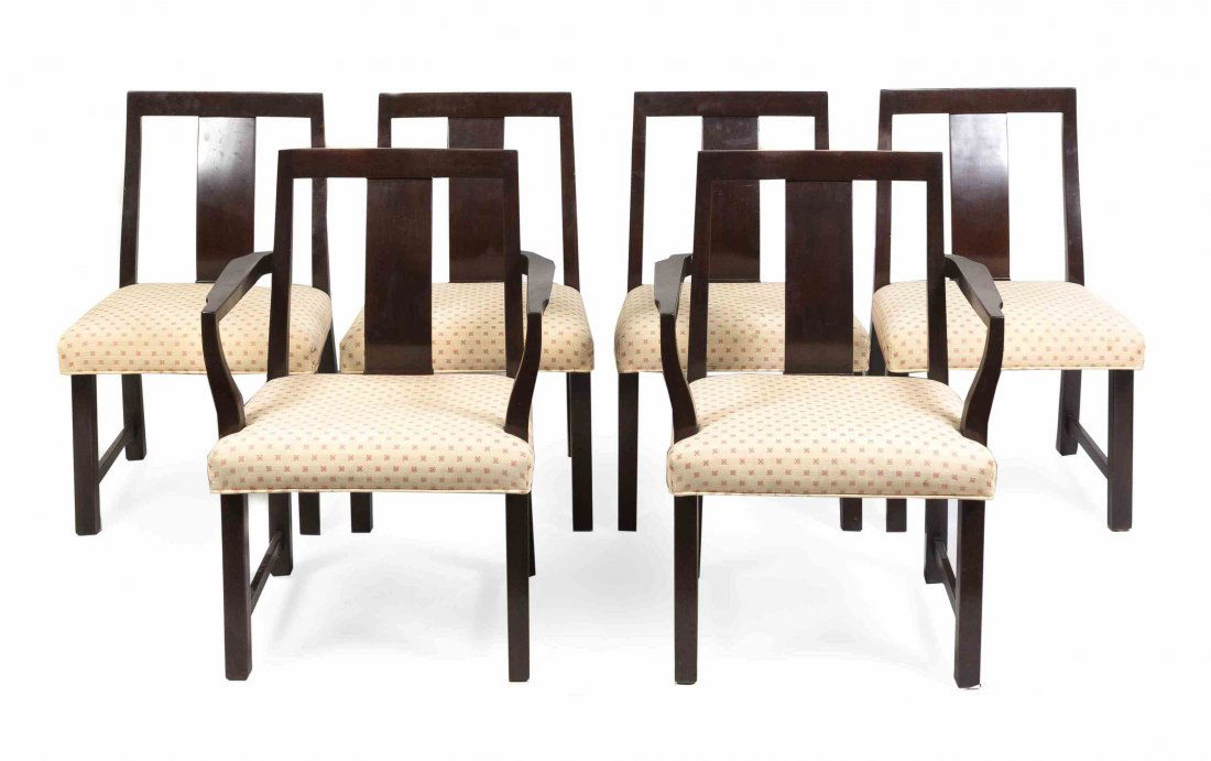 A Dining Table and Chairs, Ed Wormley for Dunbar,: A Dining Table and Chairs, Ed Wormley for Dunbar, comprising six side chairs and two armchairs, the table having two leaves. Height of table 30 x width 66 x depth 44 1/4 inches.