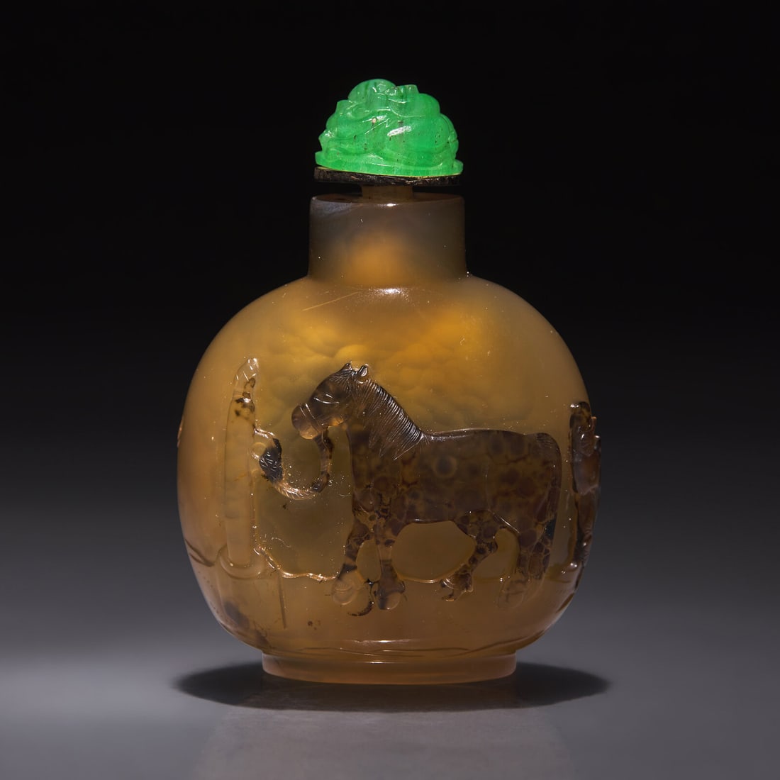 A Chinese Carved Agate "Horse and Monkey" Snuff Bottle, Qing Dynasty, Circa 1760-1820 (1 of 2)