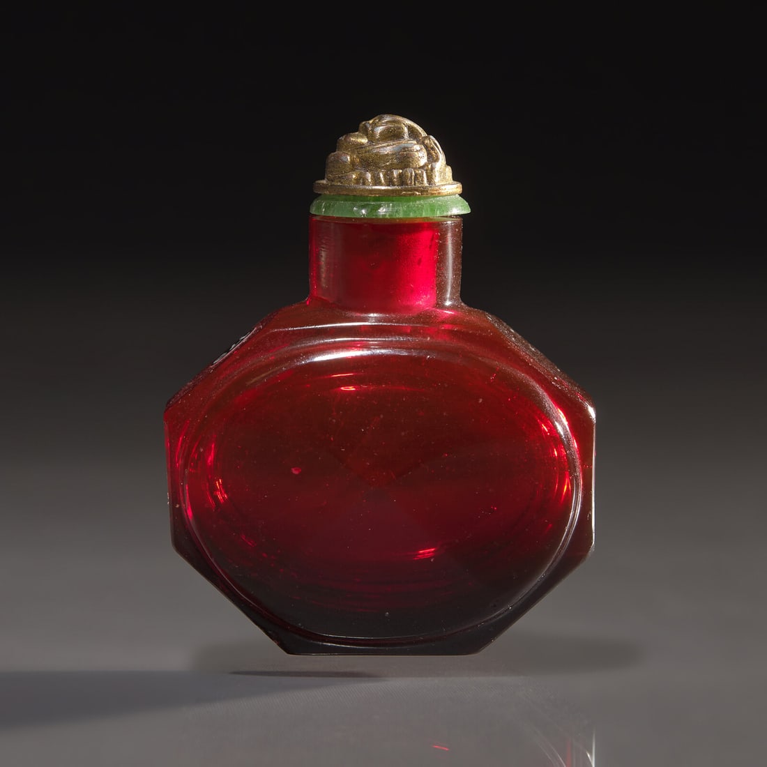 A Chinese Imperial Faceted Ruby Glass Snuff Bottle, Qing Dynasty, Circa 1730-1770: A Chinese Imperial Faceted Ruby Glass Snuff Bottle, Qing Dynasty, Circa 1730-1770 1730-1770年 御製寶石紅料八方鼻煙壺 Circa 1730-