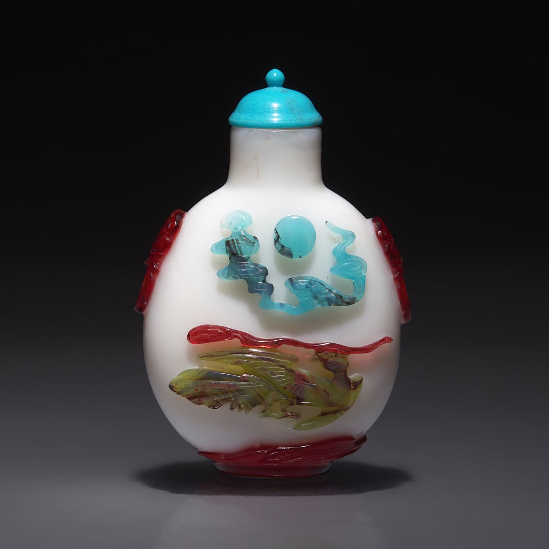 A Chinese Five-Color Overlay Glass Snuff Bottle, Qing Dynasty, Qianlong Period, Circa 1736-1795 (1 of 2)