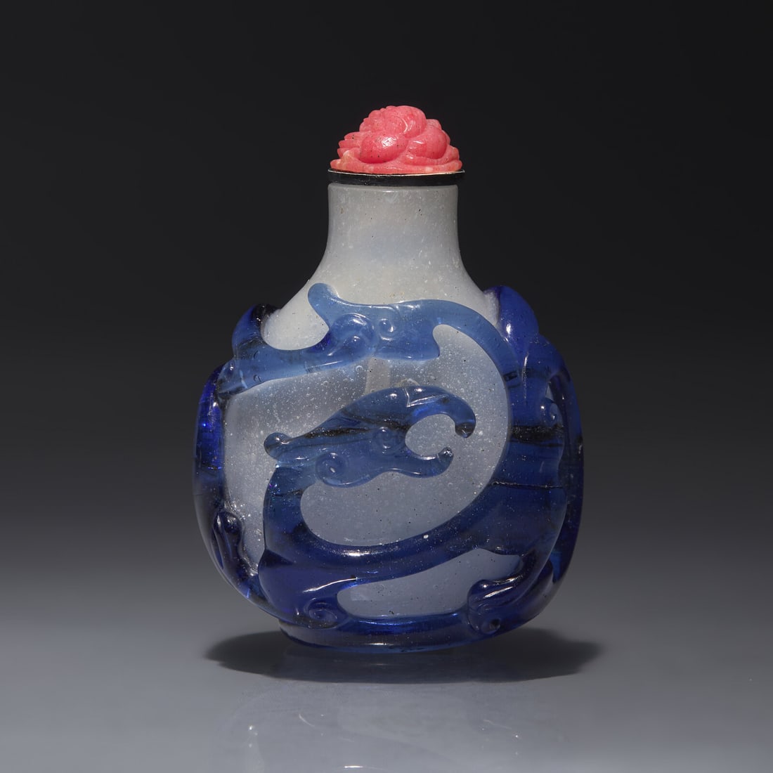 A Chinese Blue Overlay Glass Snuff Bottle, Qing Dynasty, Circa 1780-1830 (1 of 2)