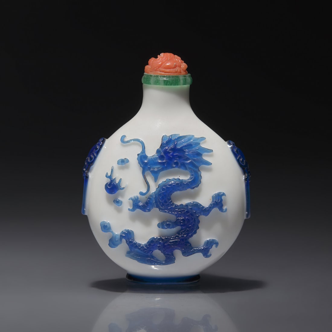 A Chinese Glass Overlay "Dragons" Snuff Bottle, Qing Dynasty, 18th/First Half 19th century (1 of 2)