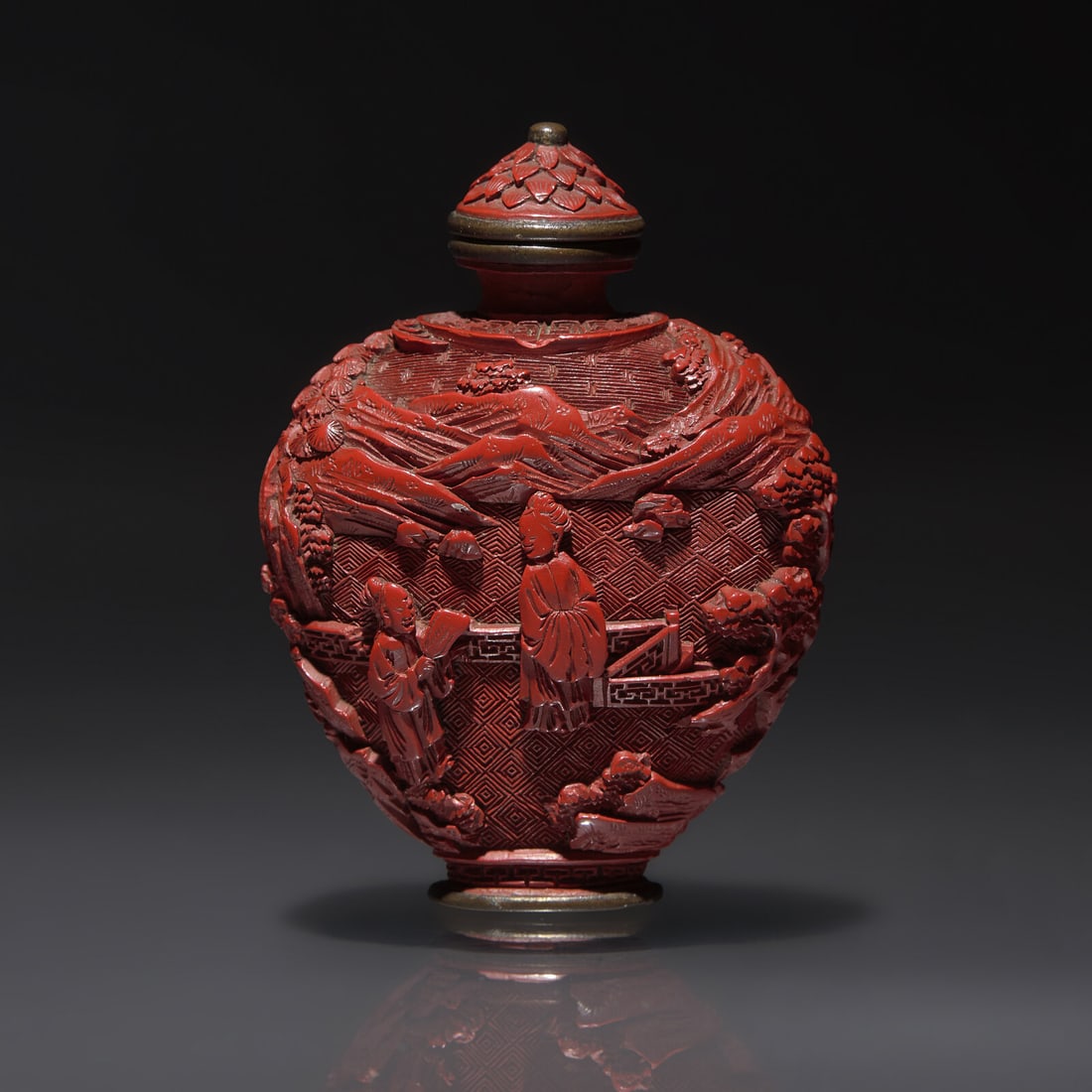 A Chinese Carved Cinnabar Lacquer Snuff Bottle, Qing Dynasty, 18th Century (1 of 2)