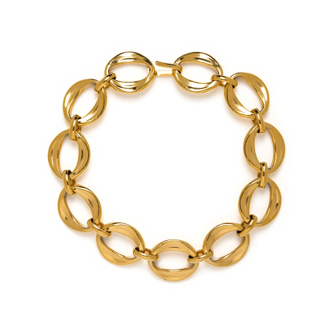 Chanel, Large Oval Chain Necklace: Chanel, Large Oval Chain Necklace Large oval chain necklace in gold-tone metal. Hook closure. Label: Chanel Date: Late 20th Century Country of Origin: Unmarked Approximate Measurements: Length: