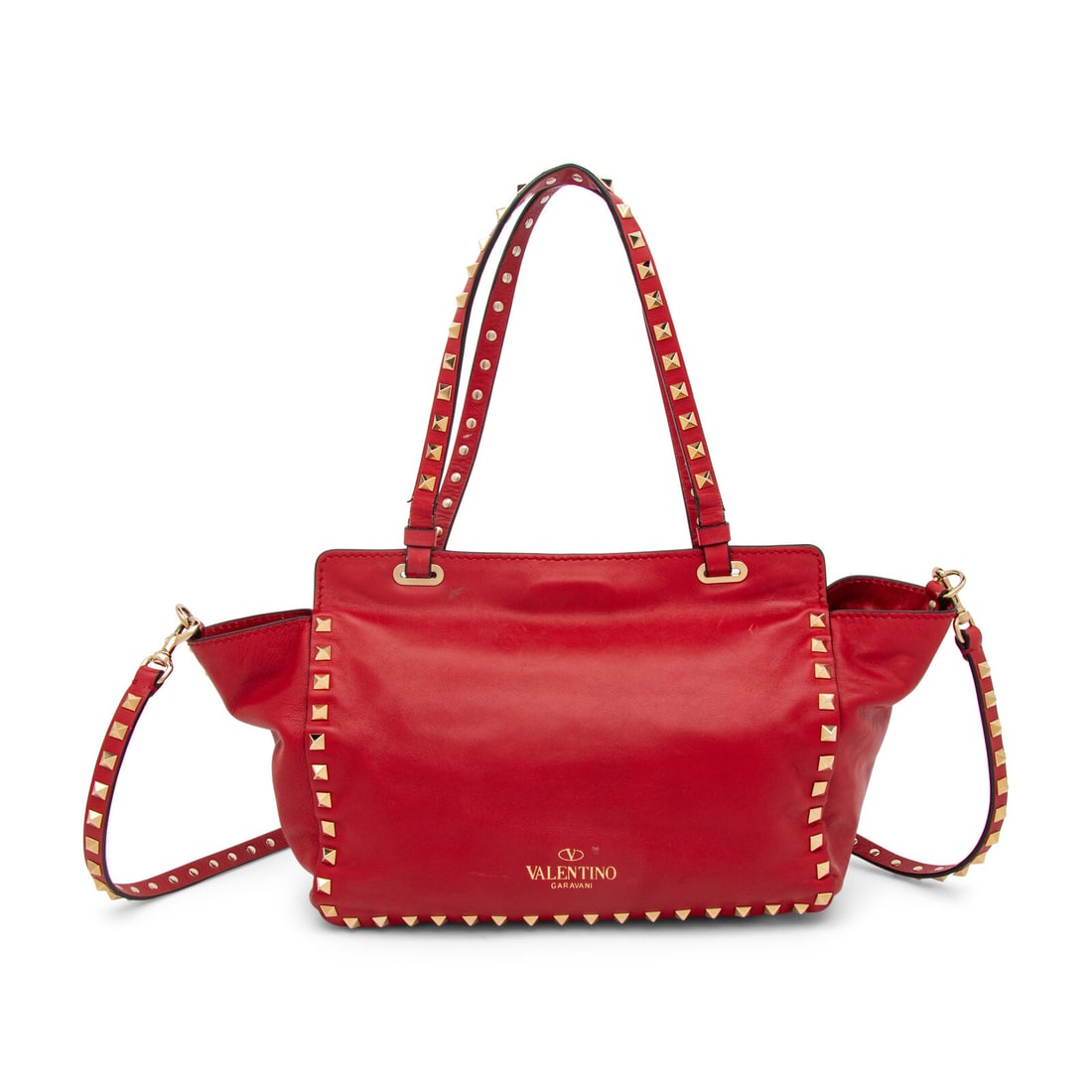 Valentino, Small Red Rockstud Tote - 3