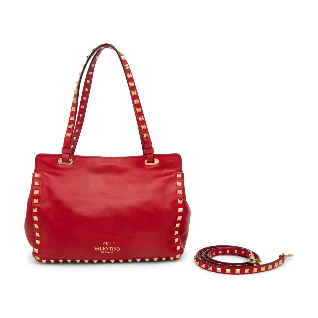 Valentino, Small Red Rockstud Tote - 5