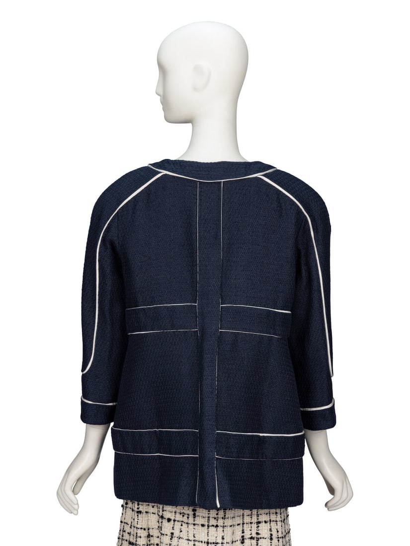 Chanel, Navy Silk Tweed Jacket - 3