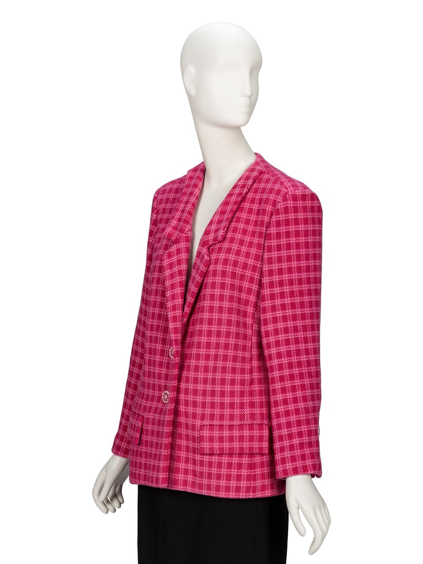 Chanel, Raspberry Plaid Tweed Blazer - 2