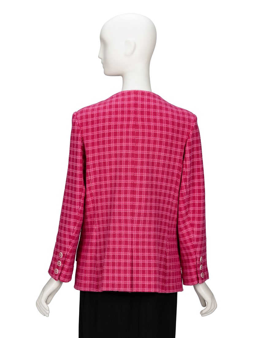 Chanel, Raspberry Plaid Tweed Blazer - 3
