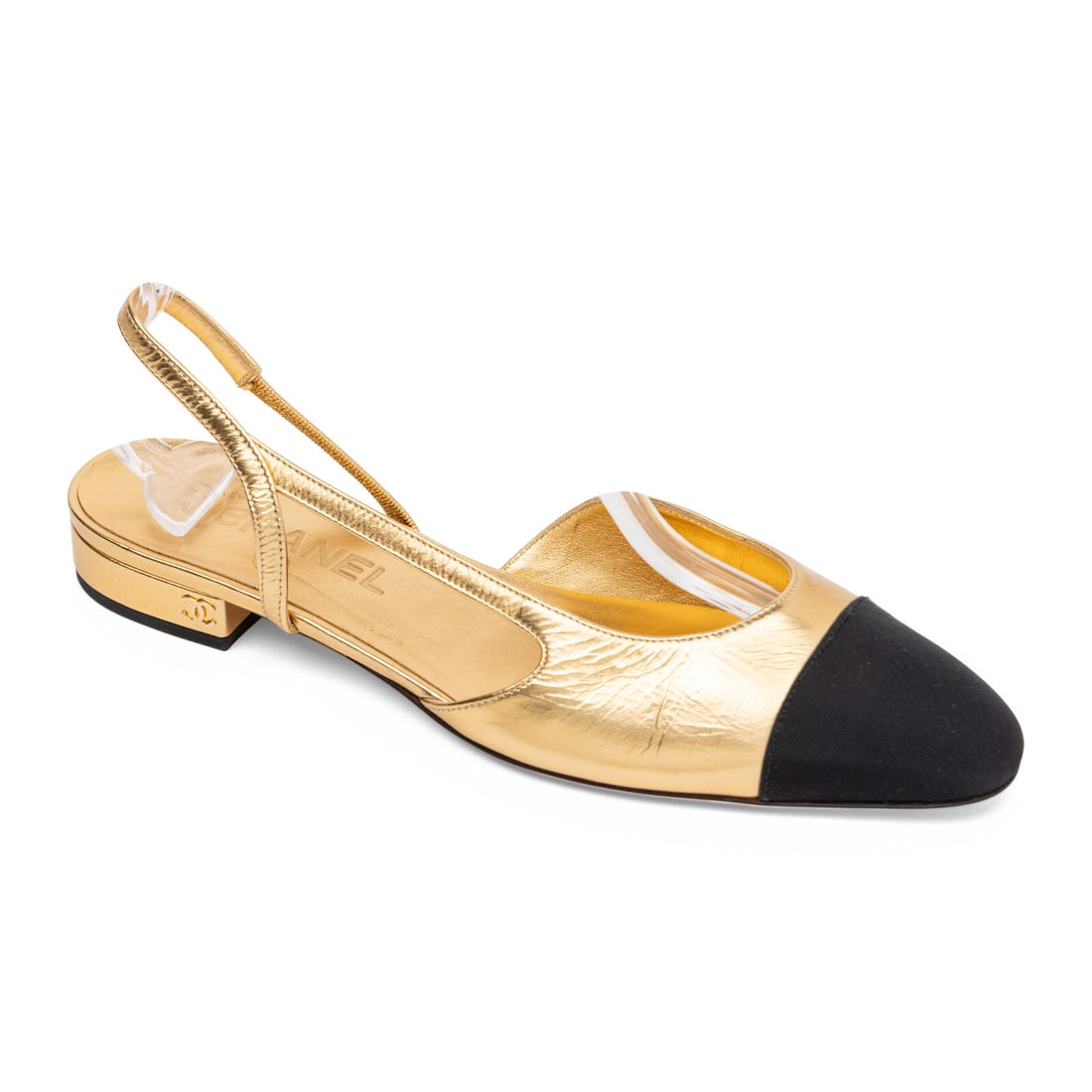 Chanel, Metallic Gold Leather Slingback Flats (1 of 3)
