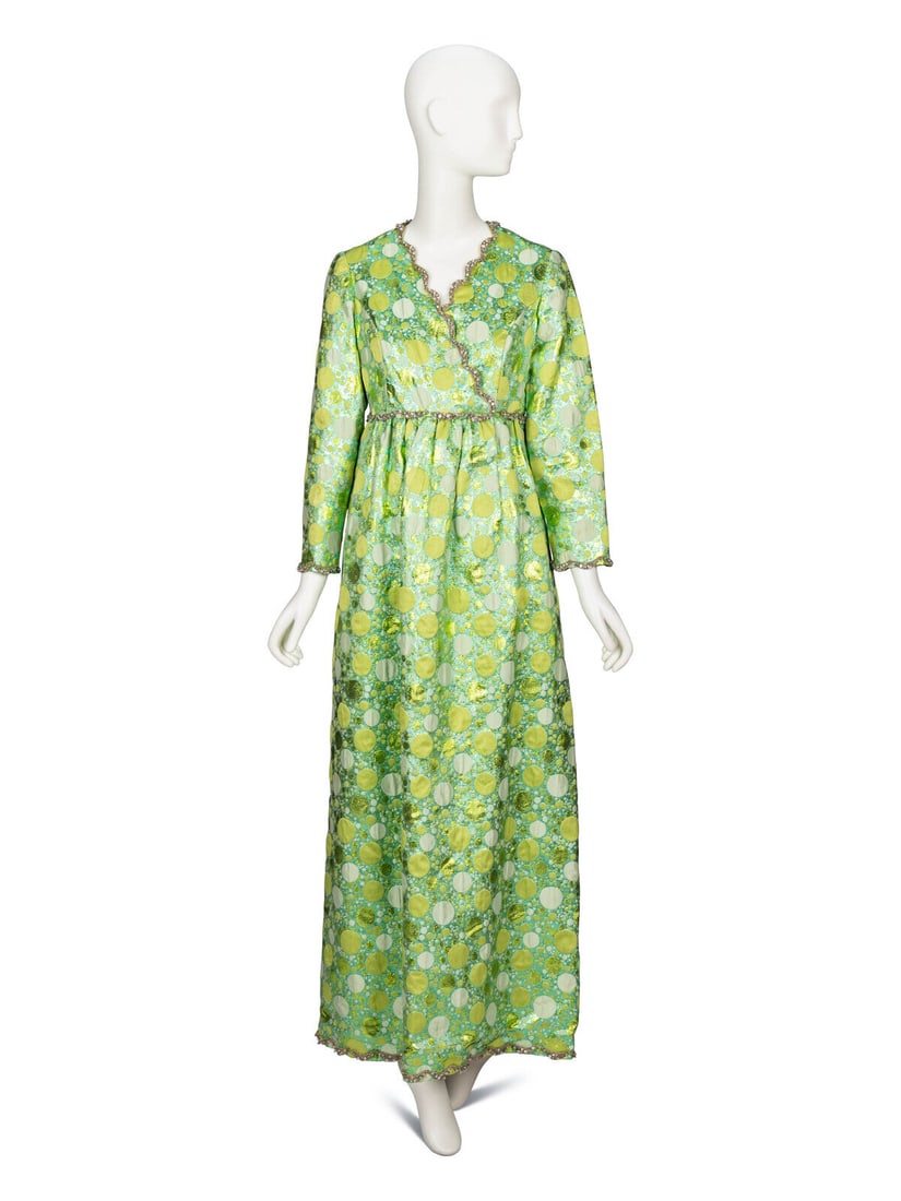 Oscar de la Renta, Green Metallic Jacquard Gown, 1969 (1 of 5)