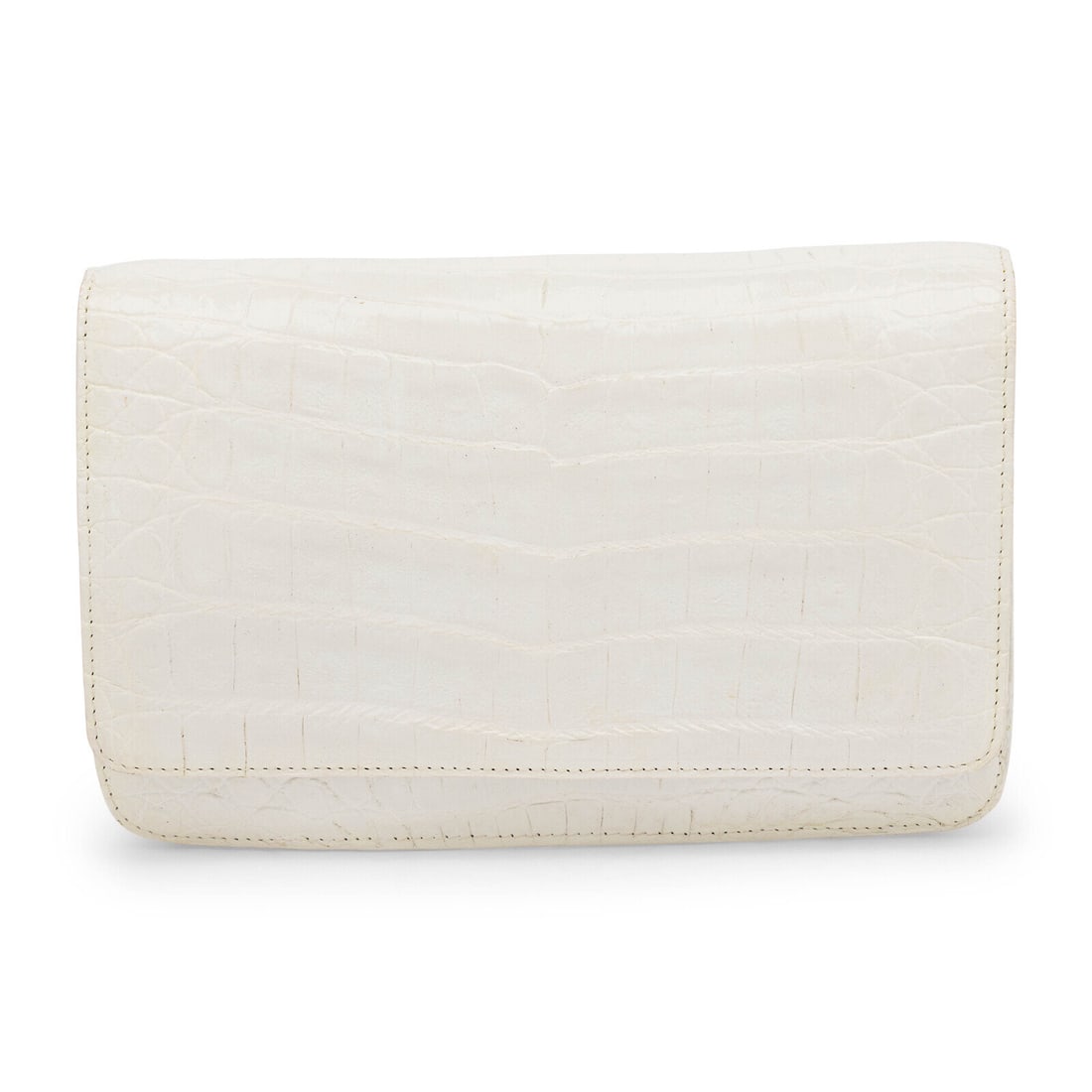 Nancy Gonzalez, White Crocodile Shoulder Bag/Clutch: Nancy Gonzalez, White Crocodile Shoulder Bag/Clutch Convertible shoulder bag/clutch in white crocodile skin. Magnetic closures and removable crocodile shoulder strap. Label: Nancy Gonzalez Date: