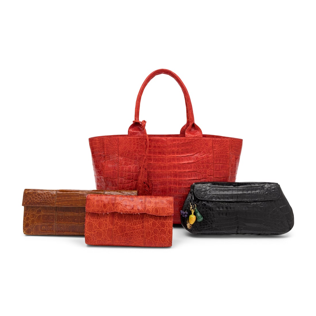 Nancy Gonzalez, Four Crocodile Bags: Nancy Gonzalez, Four Crocodile Bags THE FIRST Clutch in tobacco brown crocodile skin. Magnetic snap closures. Label: Nancy Gonzalez Date: 2010's Country of Origin: Colombia Approximate Measurements: